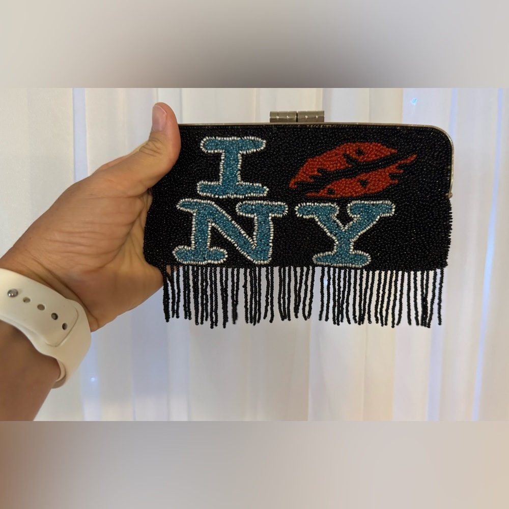 Beaded Black Clutch Design I LOVE NY KISS by K.C. Malhan